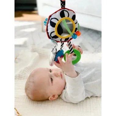 Wimmer-Ferguson veiklos žaislas kūdikiui ir kūdikis žaidžiantis su lavinamuoju žaislu kūdikiams