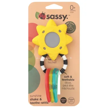 Sassy Sunshine Leaf kramtukas kūdikiams - pakuotė baltame fone