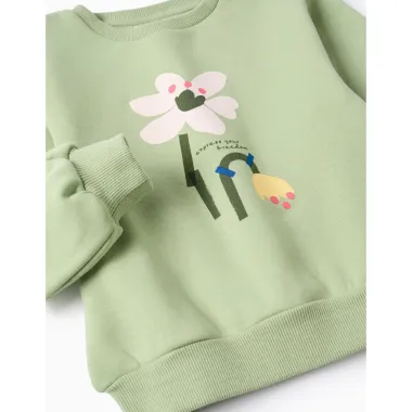 Žalsvas termo megztukas mergaitei Gėlės (3/4-13/14) - vaizdas iš arti gėlių iliustracijos