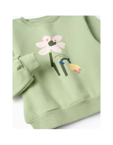 Žalsvas termo megztukas mergaitei Gėlės (3/4-13/14) - vaizdas iš priekio