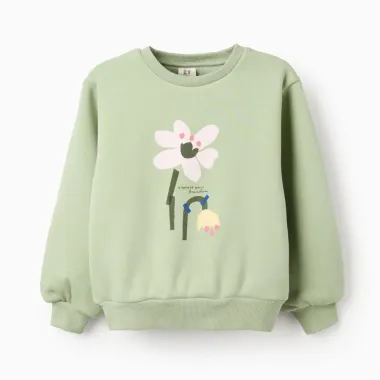 Žalsvas termo megztukas mergaitei Gėlės (3/4-13/14) - vaizdas iš priekio