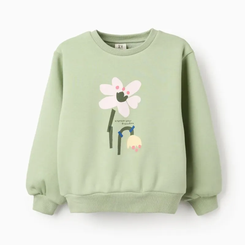 Žalsvas termo megztukas mergaitei Gėlės (3/4-13/14) - vaizdas iš priekio