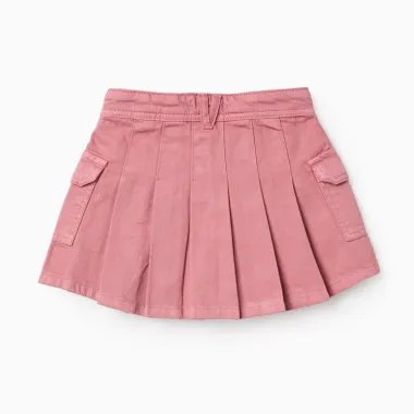 Rausvas klostuotas sijonas su kišenėmis (3/4-13/14) - vaizdas iš nugaros