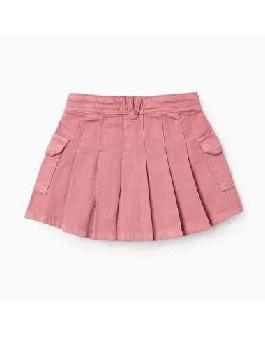 Rausvas klostuotas sijonas su kišenėmis (3/4-13/14) - vaizdas iš priekio