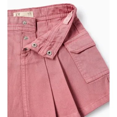 Rausvas klostuotas sijonas su kišenėmis (3/4-13/14) - vaizdas iš arti