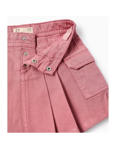 Rausvas klostuotas sijonas su kišenėmis (3/4-13/14) - vaizdas iš priekio