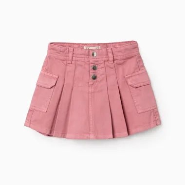 Rausvas klostuotas sijonas su kišenėmis (3/4-13/14) - vaizdas iš priekio