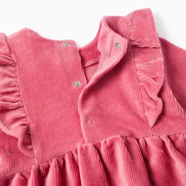 Rausva veliūrinė suknelė (6/9-24/36 mėn) - vaizdas iš arti užsegimo