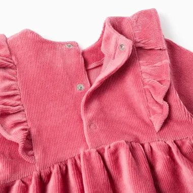 Rausva veliūrinė suknelė (6/9-24/36 mėn) - vaizdas iš arti užsegimo