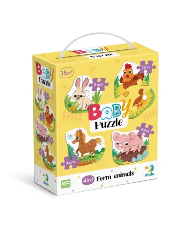 Dodo didelių detalių dėlionė Ūkio gyvūnai - dėlionės dėžutė su kiaule, višta, kiškiu ir akrliu