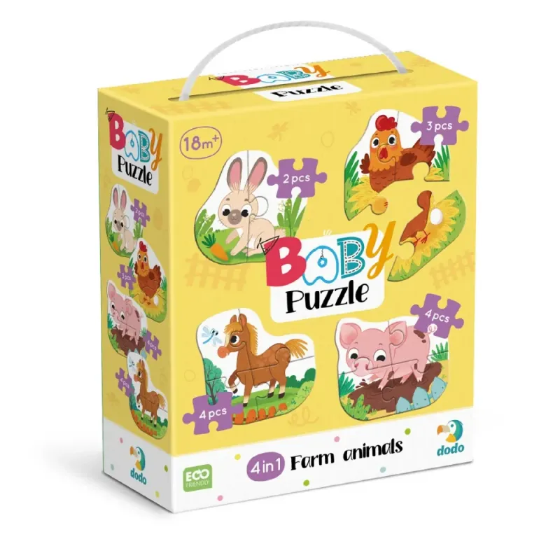 Dodo didelių detalių dėlionė Ūkio gyvūnai - dėlionės dėžutė su kiaule, višta, kiškiu ir akrliu