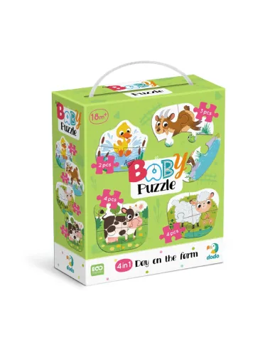 Dodo didelių detalių dėlionė Diena ūkyje - dėlionės dėžutė su avimi, karve, ožka ir antimi