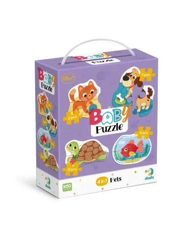 Dodo didelių detalių dėlionė Augintiniai - dėlionės dėžutė su vėžliuku, kačiuku, šuniuku, žuvyte