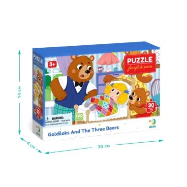 Dodo dėlionė vaikams su meškinų šeimos ir auksaplaukės scena - pakuotės išmatavimai