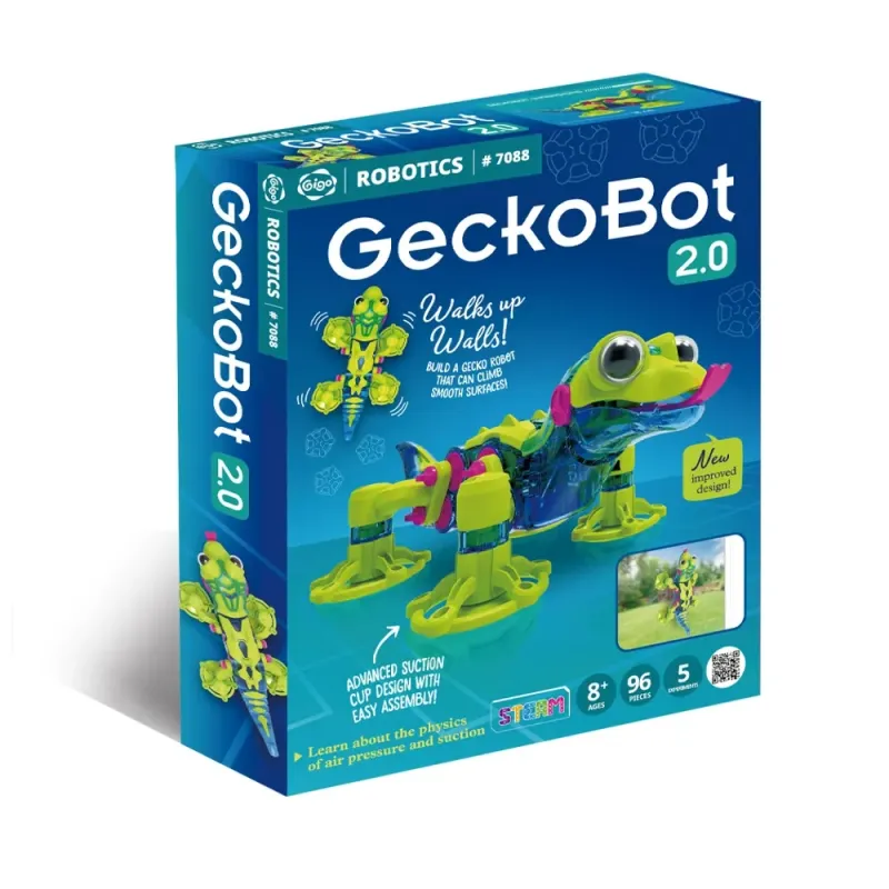 Kosmos STEM rinkinys Geckobot 2.0 – dėžutės vaizdas su robotu-gekoniuku.