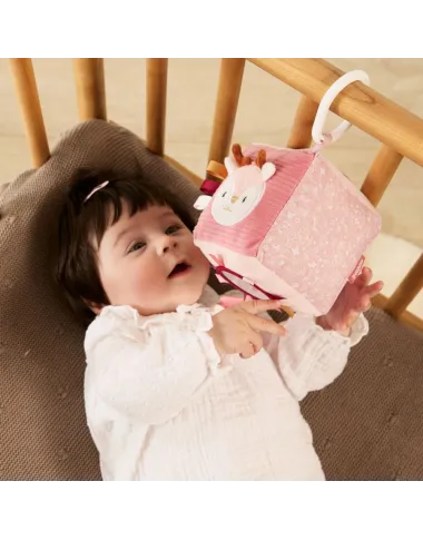 Minkštas sensorinis lavinamasis kubas kūdikiams Miniland Deer su kramtuku ir veidrodėliu