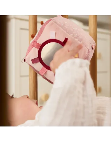 Minkštas sensorinis lavinamasis kubas kūdikiams Miniland Deer su kramtuku ir veidrodėliu