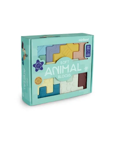 Miniland Soft Animal Blocks minkštos kaladėlės kūdikiams nuo 18 mėn.