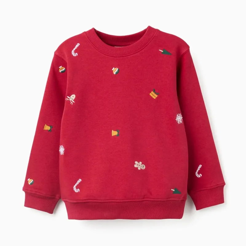 Kalėdinis raudonas džemperis vaikams (3/4-13/14) - iš priekio