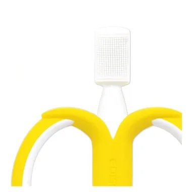 Banano formos dantų šepetėlis kūdikiams su silikoniniais šereliais