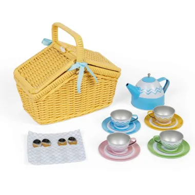 Vaikų pikniko rinkinys su pintine ir indeliais.