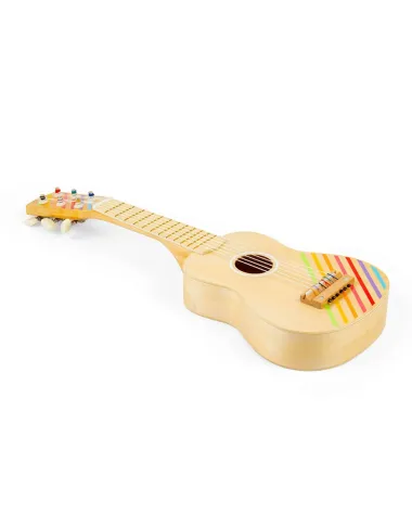 Medinė gitara vaikams su vaivorykštės juostomis. Medinė gitara vaikams su vaivorykštės juostomis.