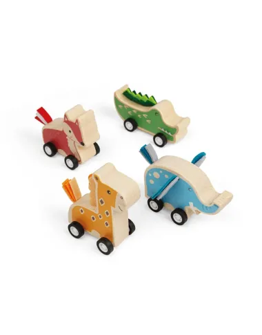 Bigjigs medinės traukiamos mašinytės: lapė, krokodilas, žirafa, dramblys