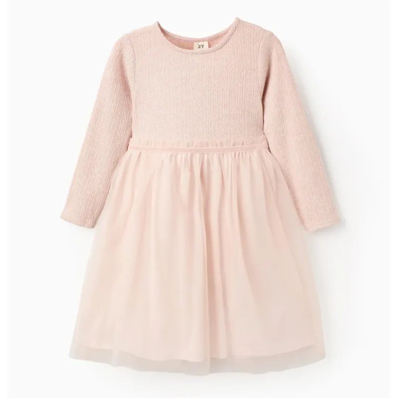 Rausva suknelė su tiuliu (3/4-13/14) - vaizdas iš priekio