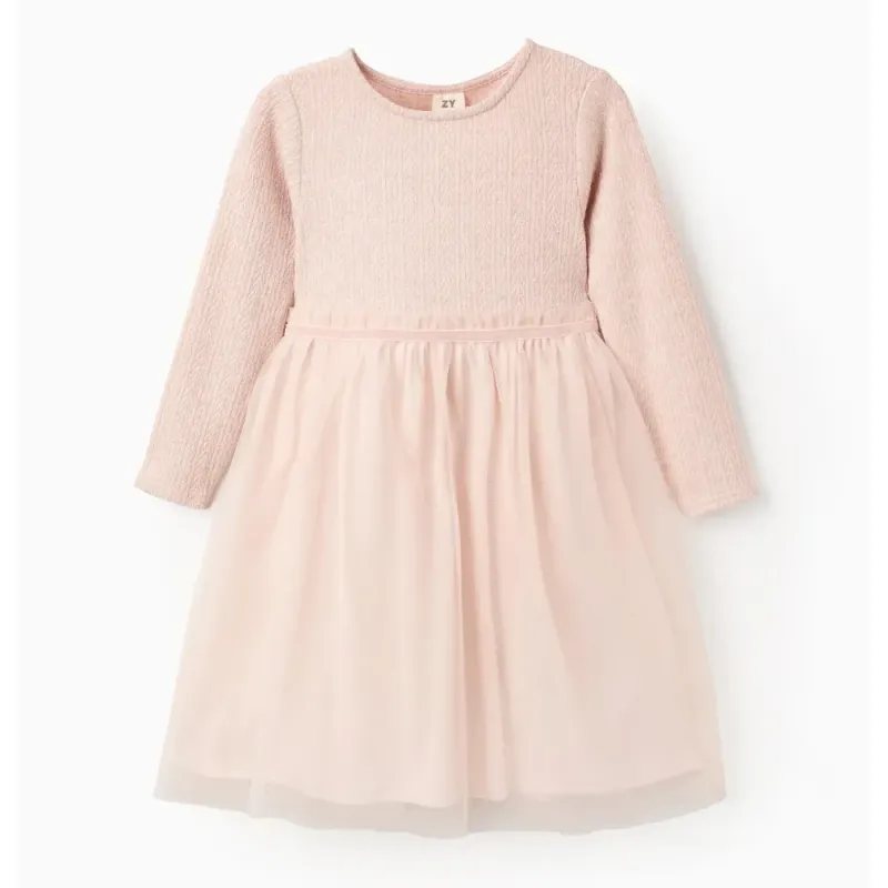 Rausva suknelė su tiuliu (3/4-13/14) - vaizdas iš priekio Rausva suknelė su tiuliu (3/4-13/14) - vaizdas iš priekio