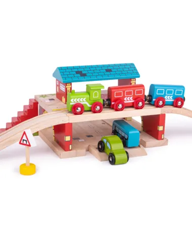 Bigjigs virszemes dzelzceļa stacija - Koka vilcieni - Lapute.lt