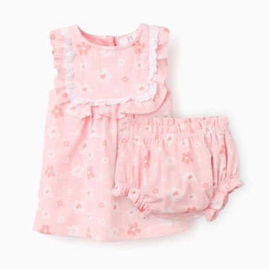 ZIPPY medvilninė suknelė kūdikiui su gėlių raštu ir kelnaitėmis