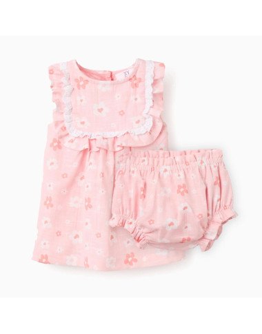 Rozā kleita ar ziedu rakstu (0/1–9/12 mēn.)