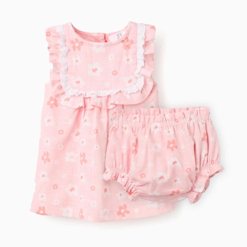 ZIPPY medvilninė suknelė kūdikiui su gėlių raštu ir kelnaitėmis