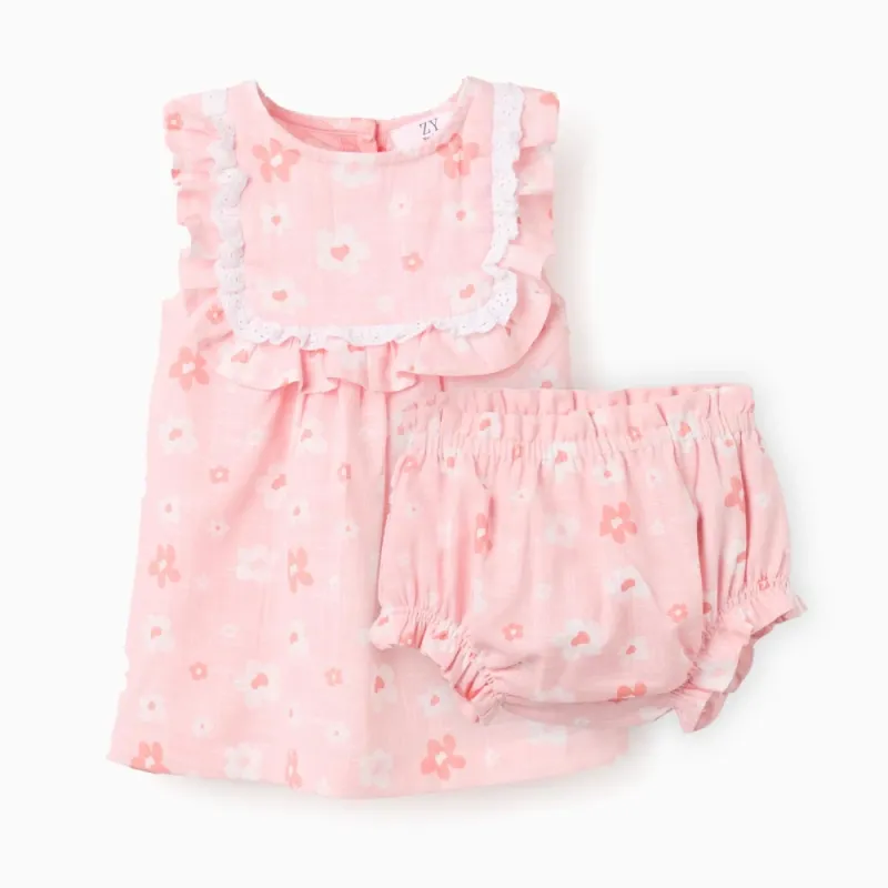 ZIPPY medvilninė suknelė kūdikiui su gėlių raštu ir kelnaitėmis ZIPPY medvilninė suknelė kūdikiui su gėlių raštu ir kelnaitėmis