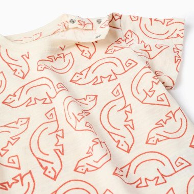 Šviesūs kūdikio marškinėliai su oranžiniais chameleono motyvais