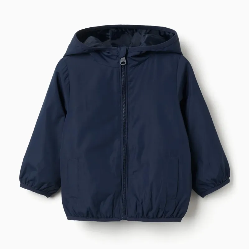 Tamsiai mėlyna striukė berniukui su gobtuvu