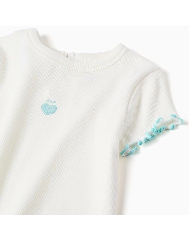 Balts krekliņš ar ziliem volāniem (6/9–24/36 mēn.) Balts krekliņš ar ziliem volāniem (6/9–24/36 mēn.)