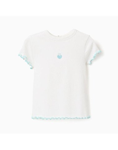 Balti marškinėliai mergaitei su mėlynomis detalėmis