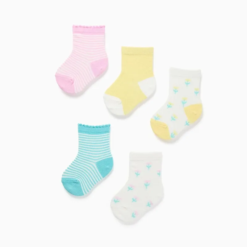 Spalvotos kojinės mergaitei 5 vnt. su gėlėmis Spalvotos kojinės mergaitei 5 vnt. su gėlėmis