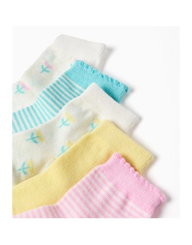 Spalvotos kojinės mergaitei 5 vnt. su gėlėmis