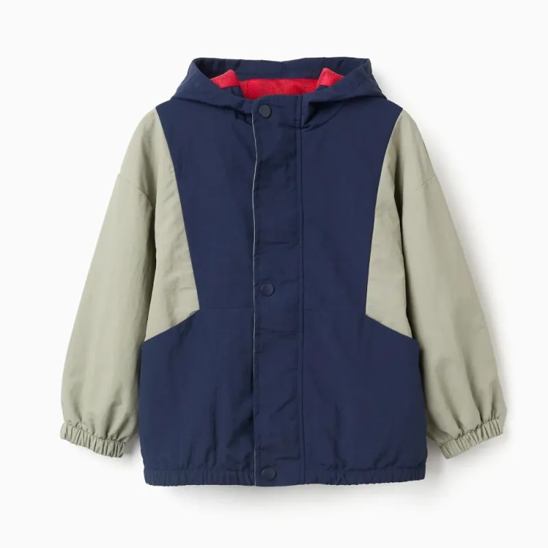 Tamsiai mėlyna ir žalia pavasarinė striukė berniukui