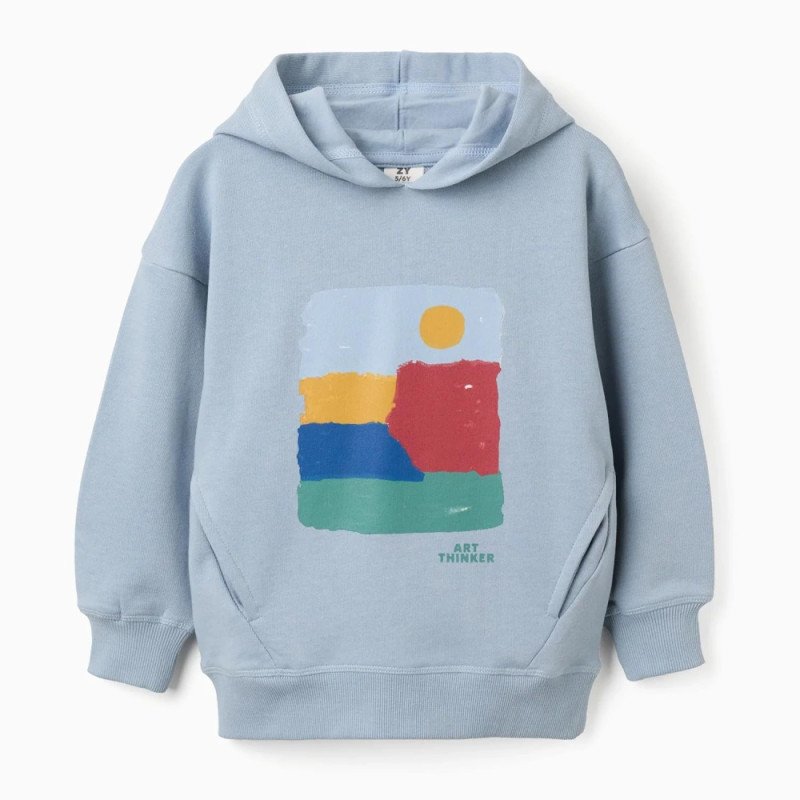 Šviesiai mėlynas džemperis berniukui su gobtuvu