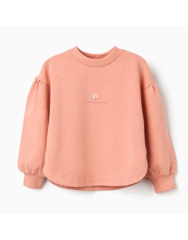 Rausvos spalvos džemperis mergaitei su siuvinėta gėle