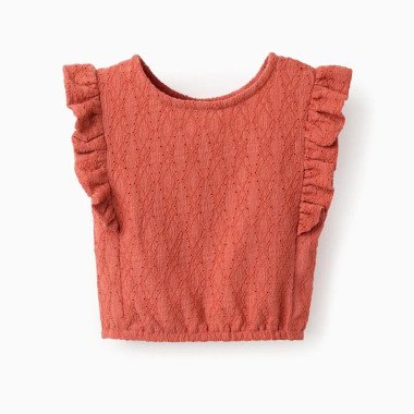 Blūze meitenītei bez piedurknēm ar volāniem (3/4–13/14 g.)