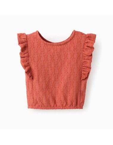 Oranžinė neriniuota palaidinė mergaitei su raukiniais