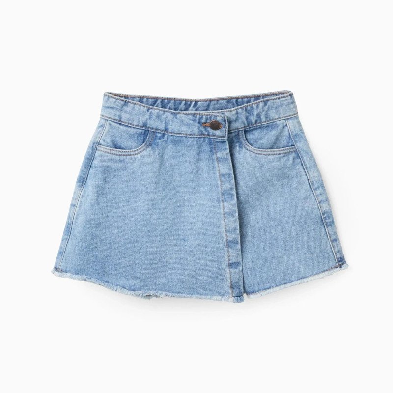 Šviesiai mėlyni džinsiniai šortai-sijonas mergaitei
