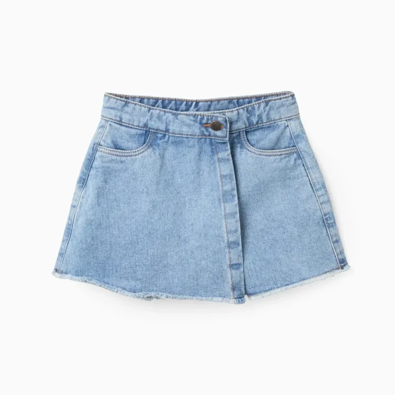 Šviesiai mėlyni džinsiniai šortai-sijonas mergaitei