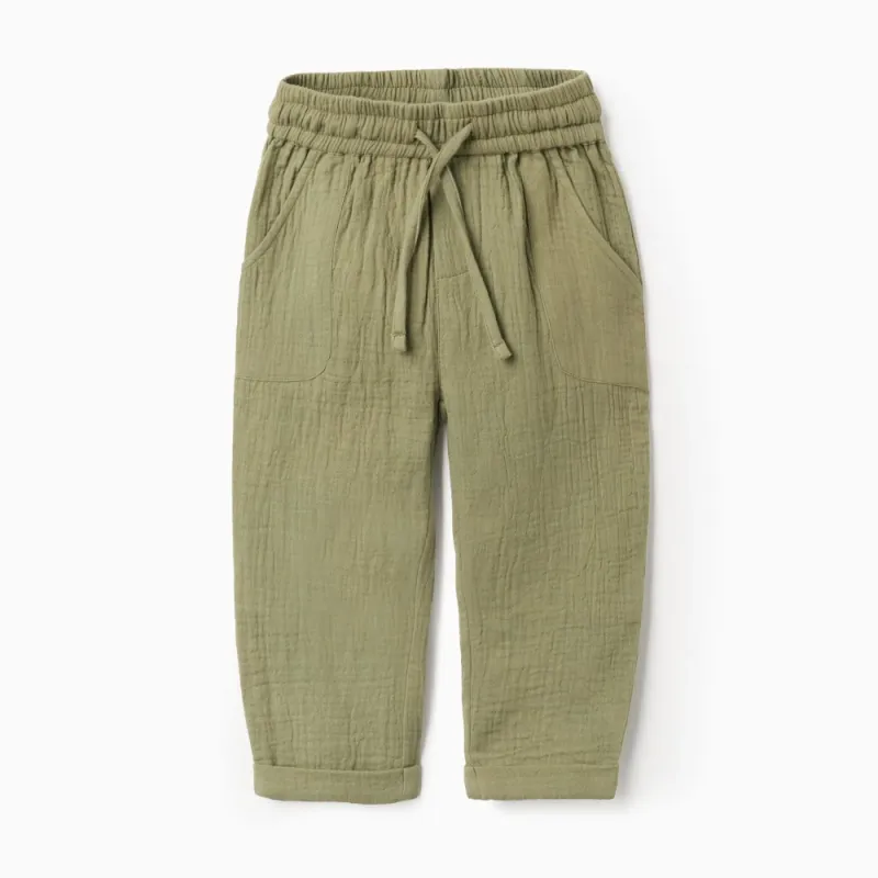 Žalios lengvos kelnės berniukui (6/9-24/36 mėn)