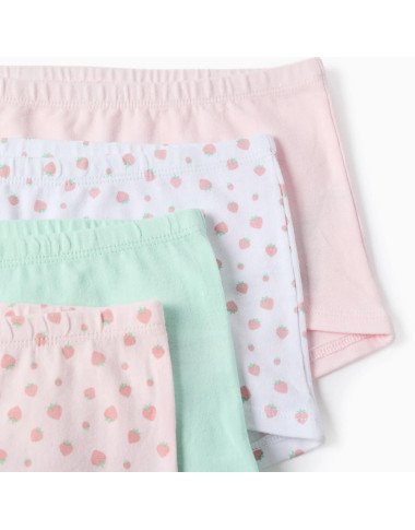 Medvilninės kelnaitės mergaitei Braškės, 4 vnt. (2/3-13/14)