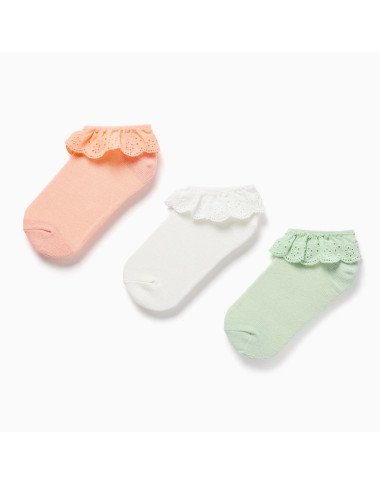Trumpos kojinės mergaitei su raukinukais, 3 vnt. (23/26-31/34)